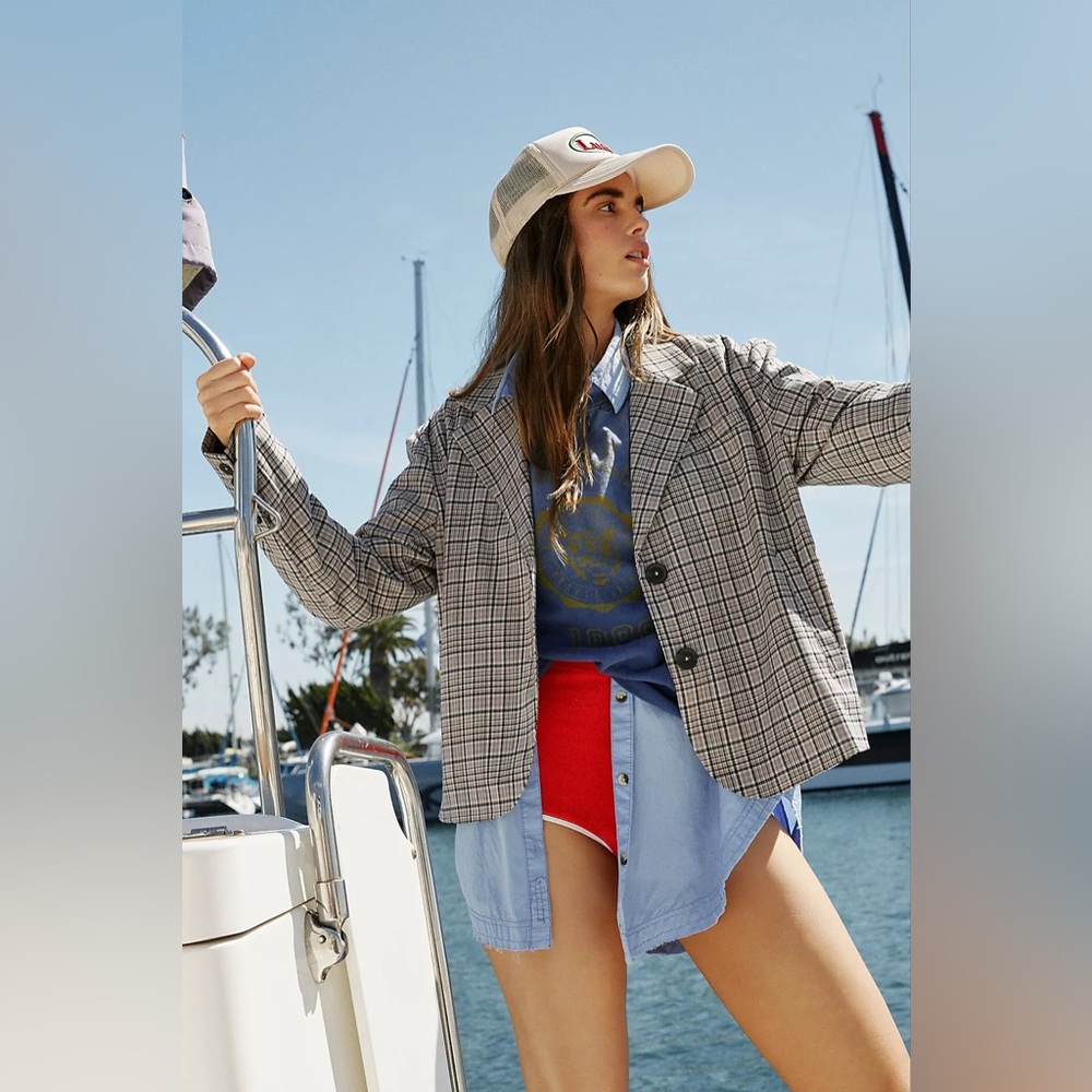 NWT FREE PEOPLE We The Free Cali Plaid Blazer Size XS